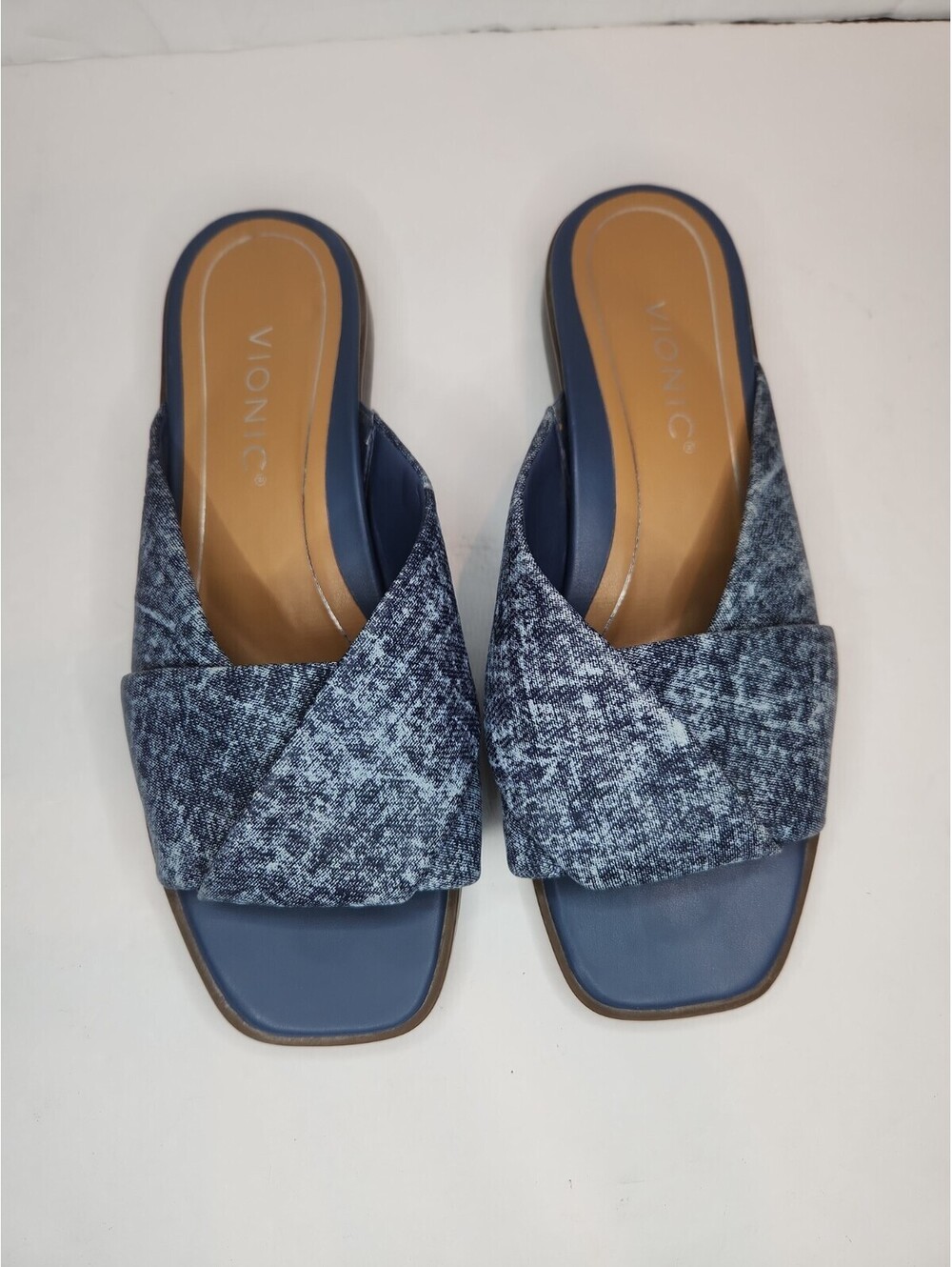 Womens Vionic Miramar Blue Leather Slip On Slides Sandals Size 6.5 M